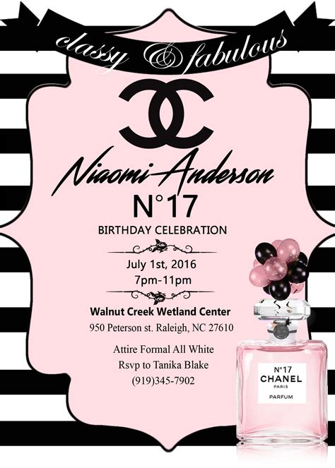 chanel themed party centerpieces|Chanel party invitations.